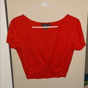 Primark Red Ribbed Tie Front Crop Blouse